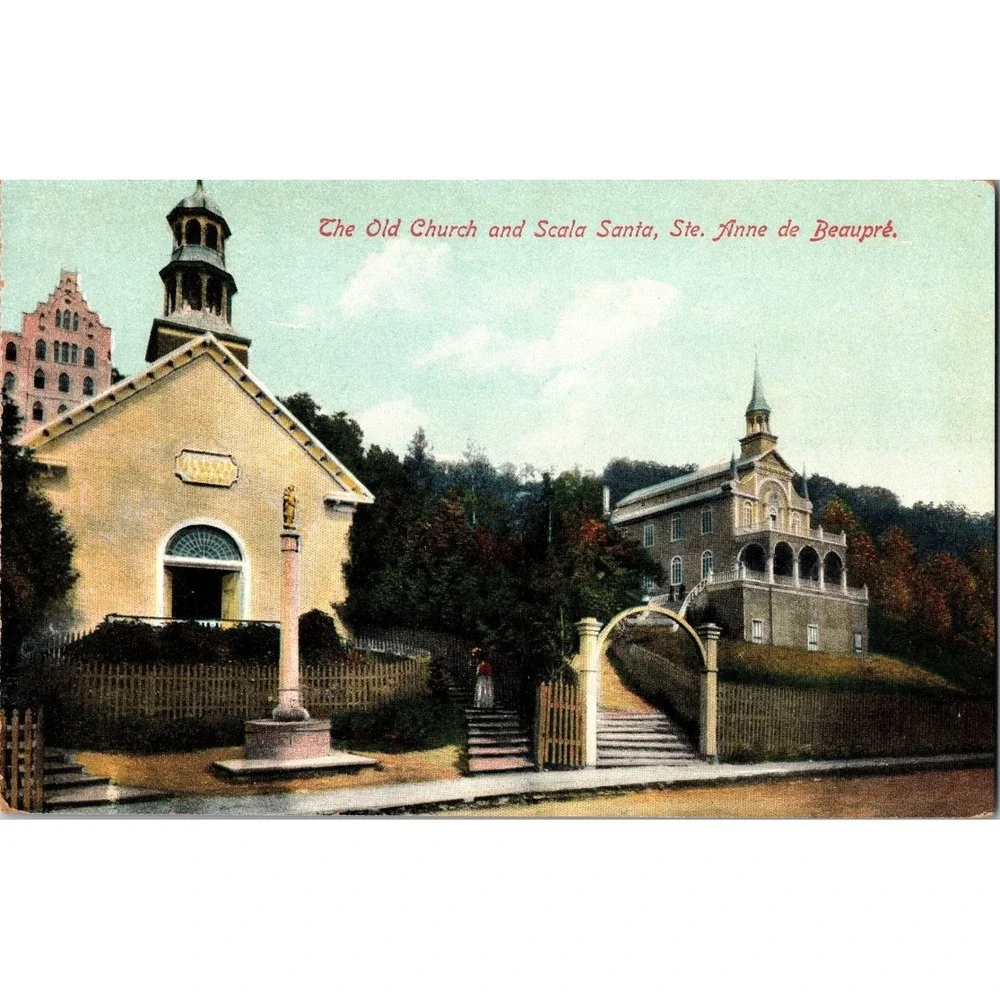 Vintage Postcard The Old Church and Scala Santa, Ste. Anne de‎ Beaupré